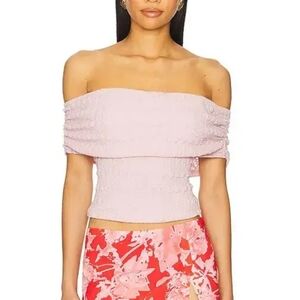 ASTR the Label | Off Shoulder Textured Knit Top in Pink | Size XL
